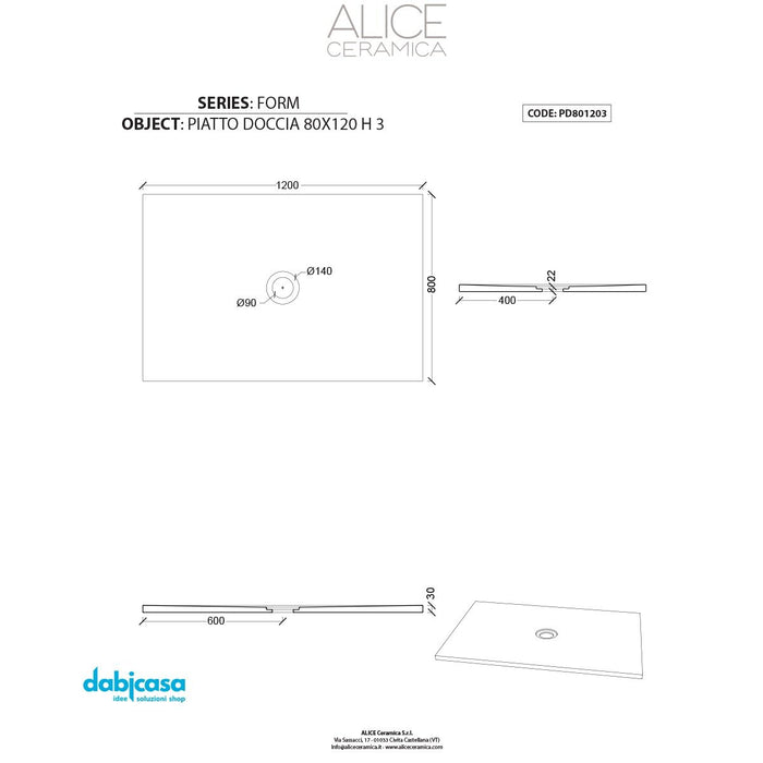 Piatto Doccia Alice Ceramica "Serie Form" 80x120 cm h 3 Colore Antracite freeshipping - Dabicasa