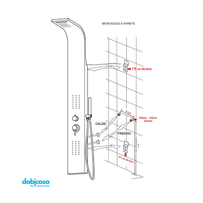 Colonna Doccia "Linea New York" In Acciaio Inox Satinato con 4 Funzioni freeshipping - Dabicasa