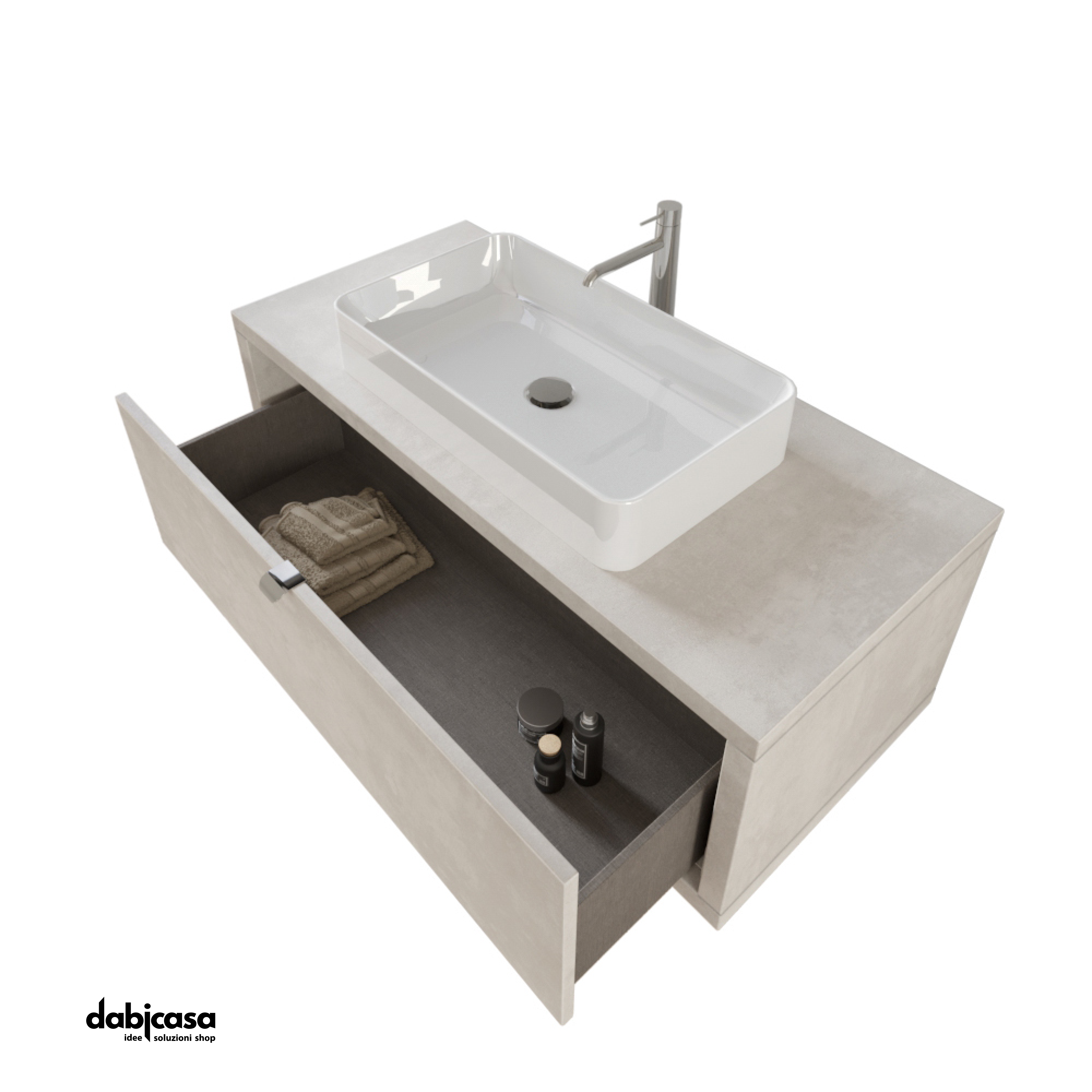 Mobile Bagno Sospeso "Unit Five" Da 110 Cm Composto Da un Cassettone Finitura Cemento Grigio Cielo