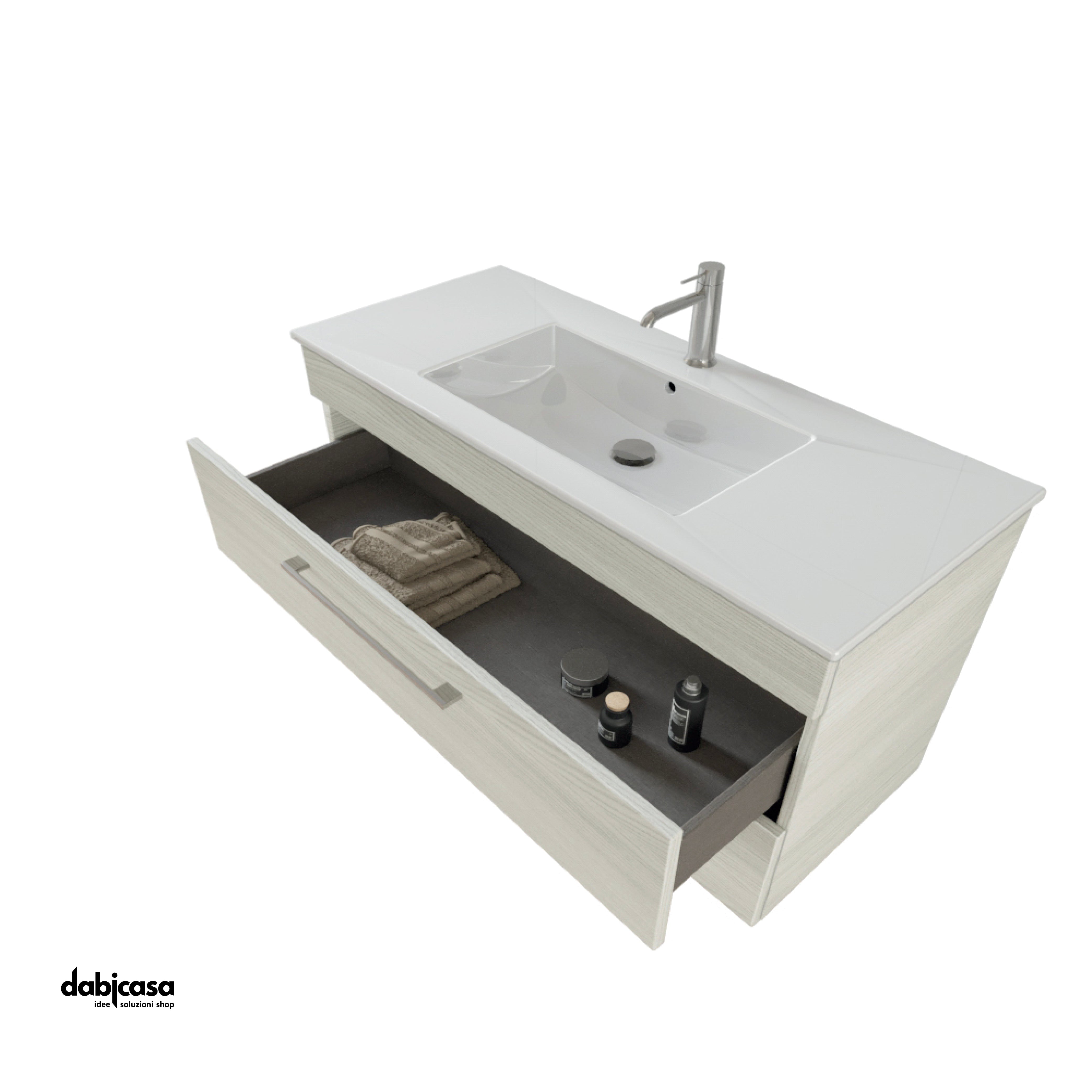 Mobile Bagno Sospeso "Unit Five" Da 100 Cm Composto Da Due Cassetti Finitura White Elm