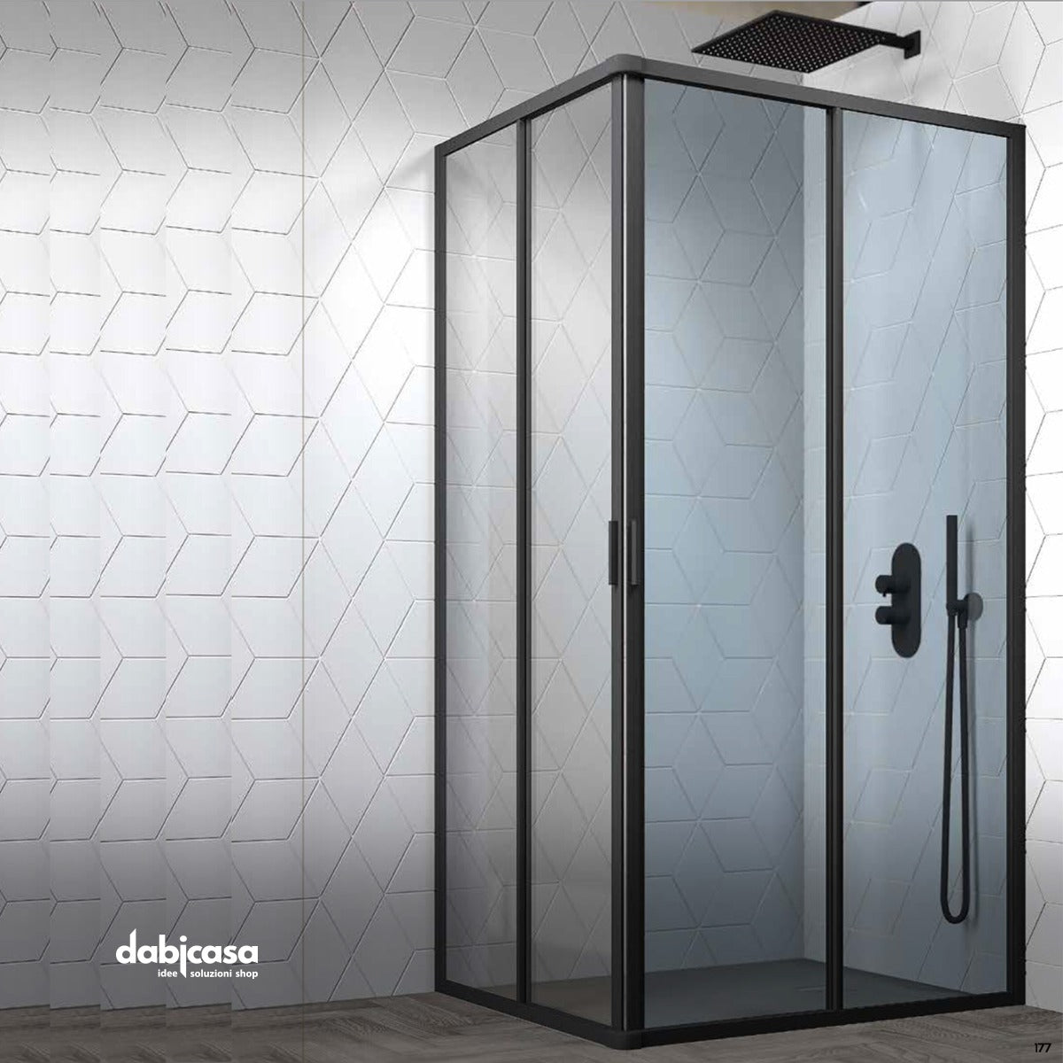 Box doccia "New Smeralda" angolare 70x120 in alluminio e pannello in vetro con profili nero essenza freeshipping - Dabicasa