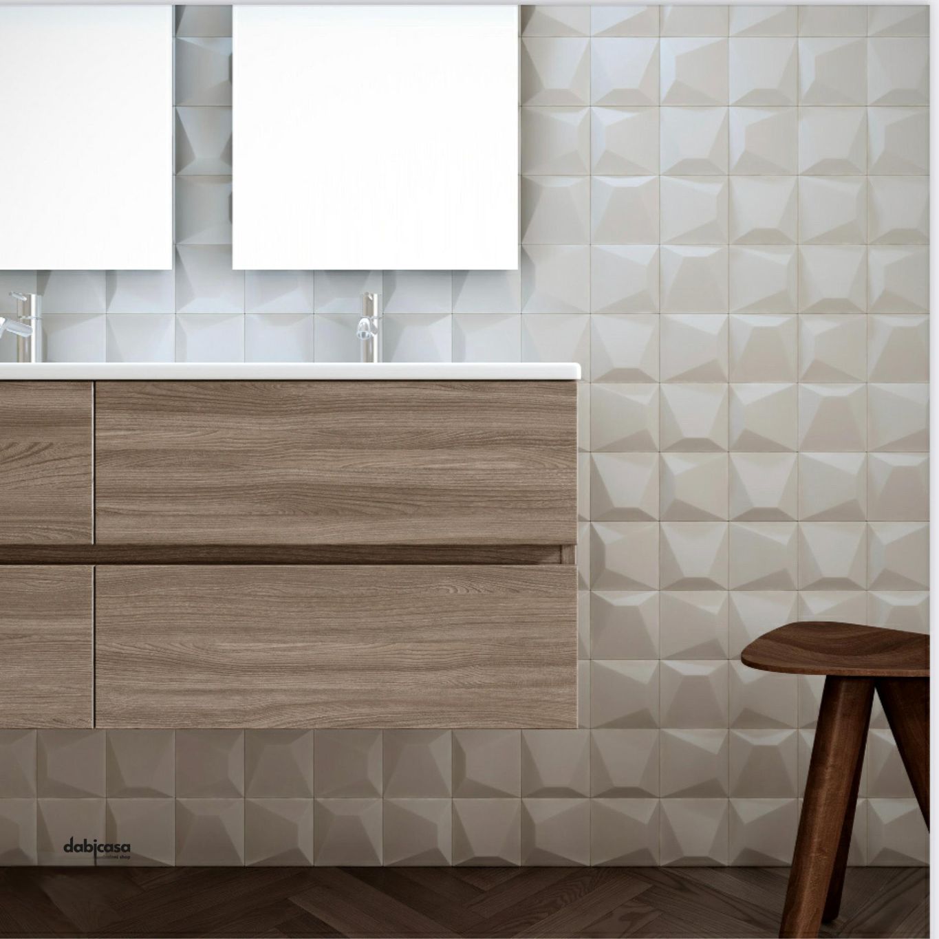 Mobile Bagno Sospeso "Eko-One" Da 120 Cm Composto Da Una Quattro Cassetti Lavabo Doppia Vasca E Specchi Con Lampade Led