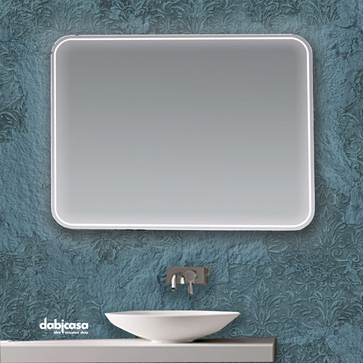 Specchio Linea "Virgo" Retroilluminato Stondato LED 80x60 cm Reversibile freeshipping - Dabicasa