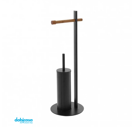 PIANTANA PORTA SCOPINO CON PORTA ROTOLO IN BAMBOO COLORE NERO freeshipping - Dabicasa
