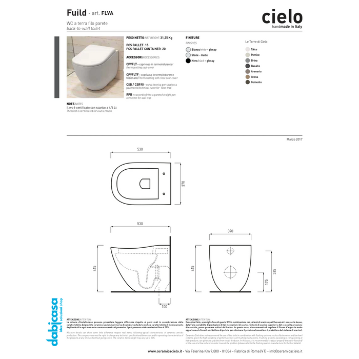 Cielo "Fluid" coppia di sanitari terra filo parete bianco lucido freeshipping - Dabicasa