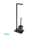 Piantana Portarotolo e Portascopino In Acciaio Nero Con Base In Vetro Temperato Nero freeshipping - Dabicasa