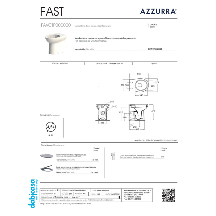 Coppia Sanitari Terra Filomuro "Fast" Colore Bianco Lucido freeshipping - Dabicasa