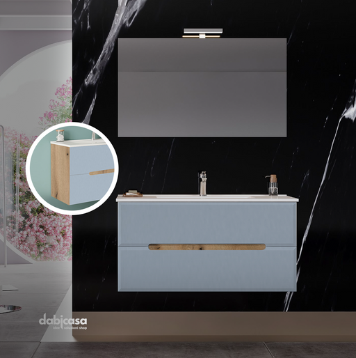 Mobile Bagno "New Stream" Sospeso da 100 cm Struttura Rovere Fumo e Cassettoni Blu Pastello Opaco freeshipping - Dabicasa