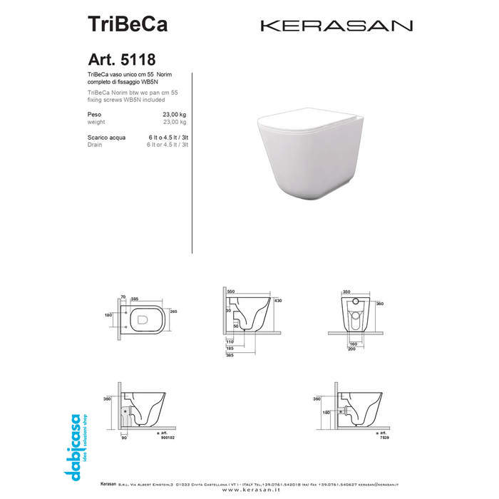 Kerasan "Tribeca" wc terra filo parete bianco lucido s/brida freeshipping - Dabicasa
