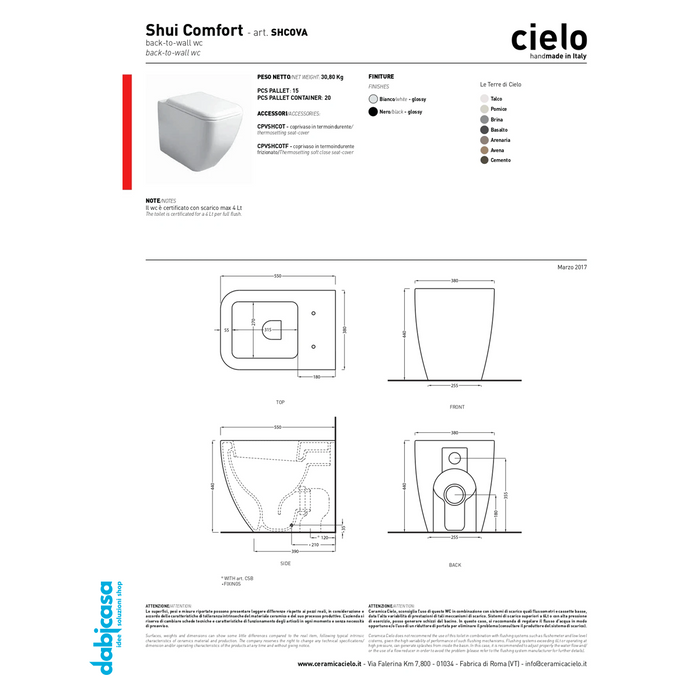 Cielo "Shui Comfort" Coppia Di Sanitari da Terra Filoparete Colore Bianco Lucido freeshipping - Dabicasa