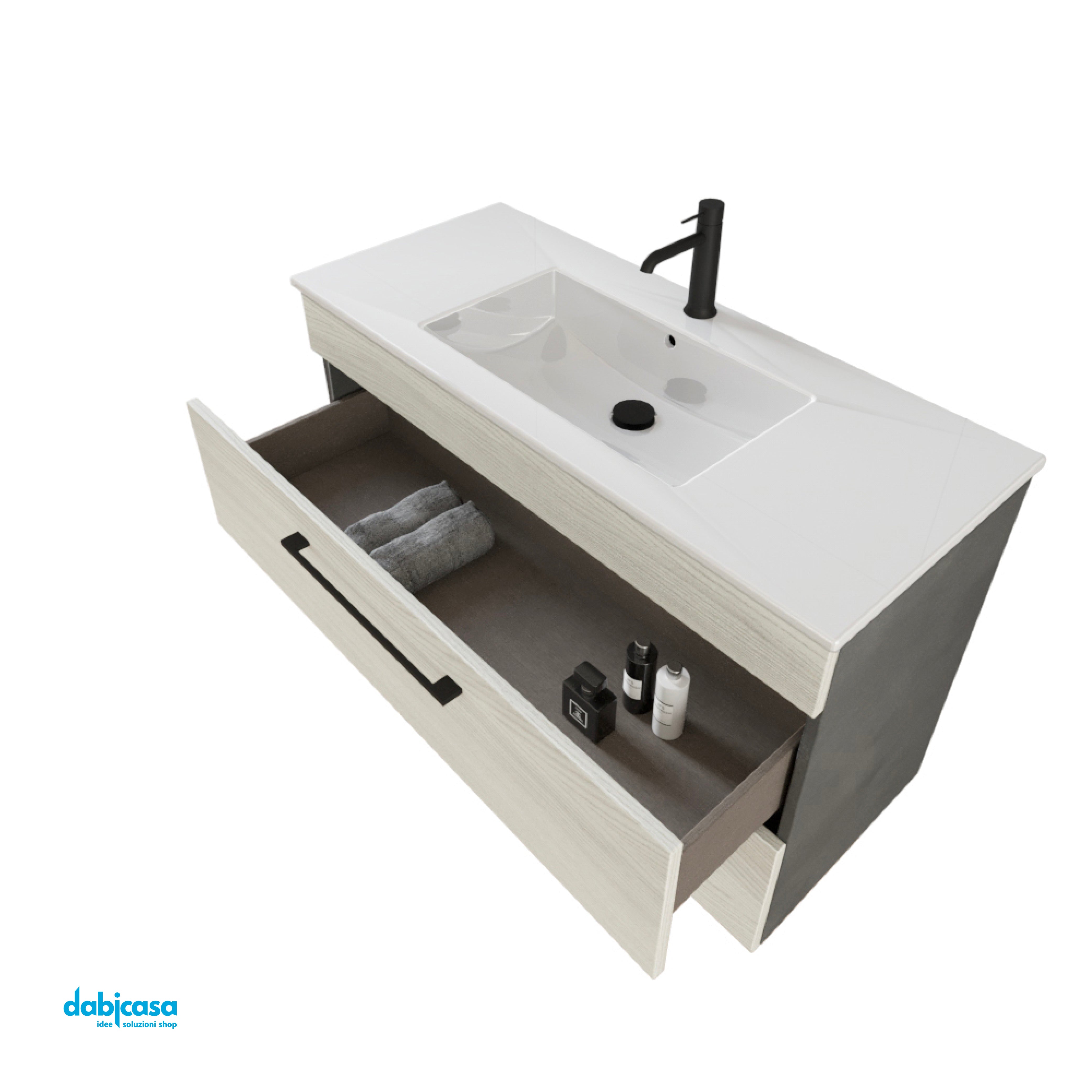 Mobile Bagno Clever "Unit Six" Sospeso da 101 cm White Elm/Cemento Grigio Lava