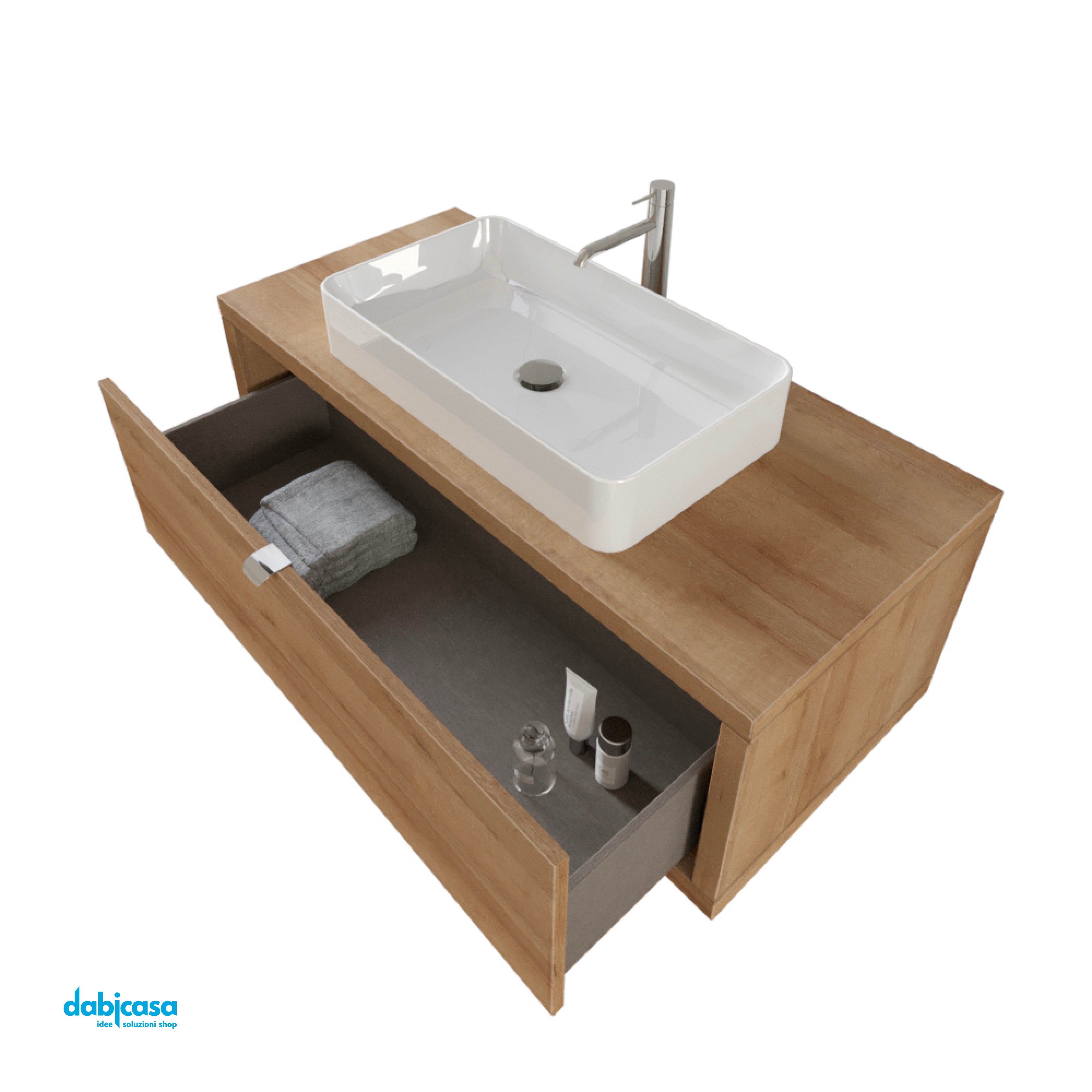 Mobile Bagno Sospeso "Unit Five" Da 110 Cm Composto Da Un Cassetto Finitura Rovere Farnia