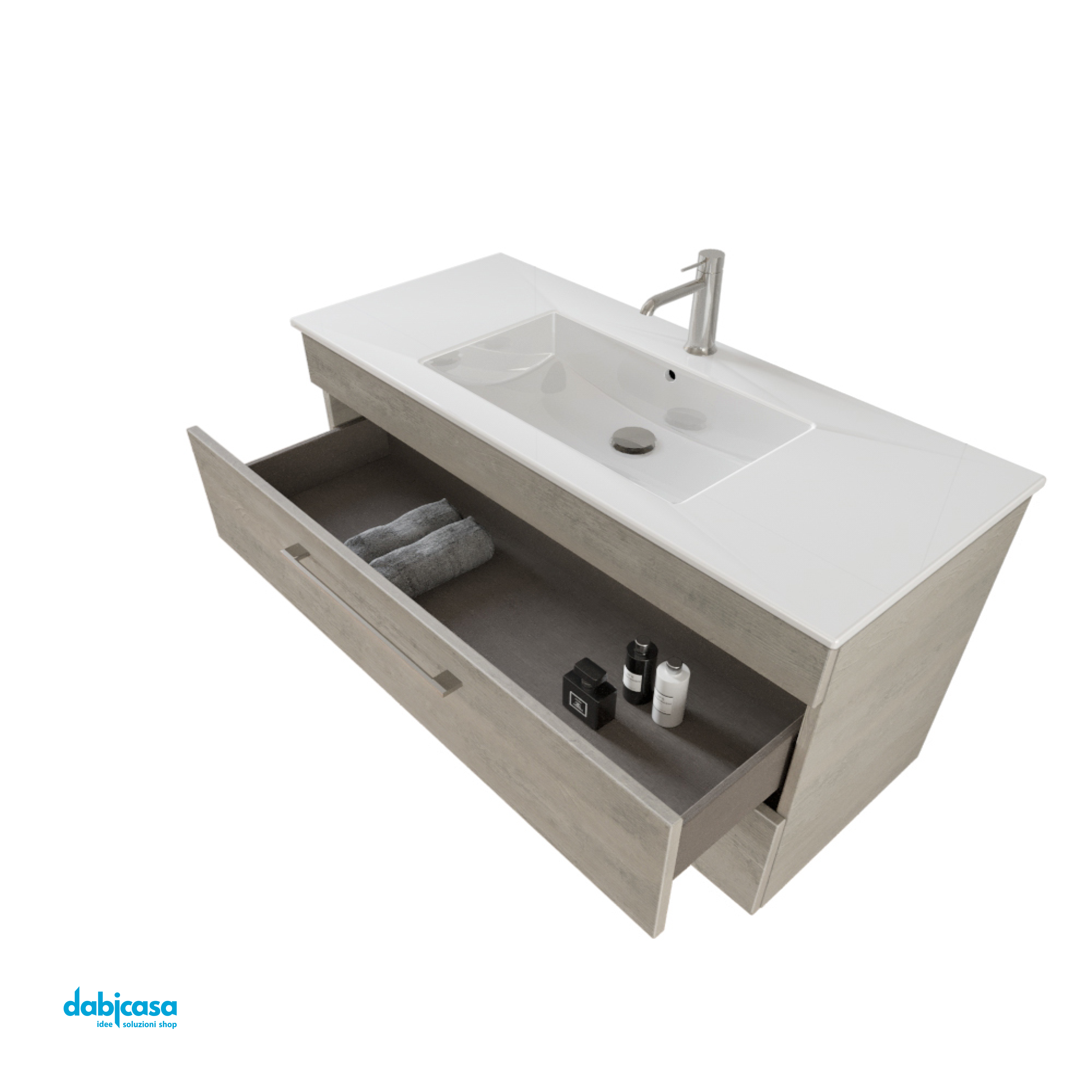 Mobile Bagno Sospeso "Unit Five" Da 100 Cm Composto Da Due Cassetti Finitura Cemento Wood