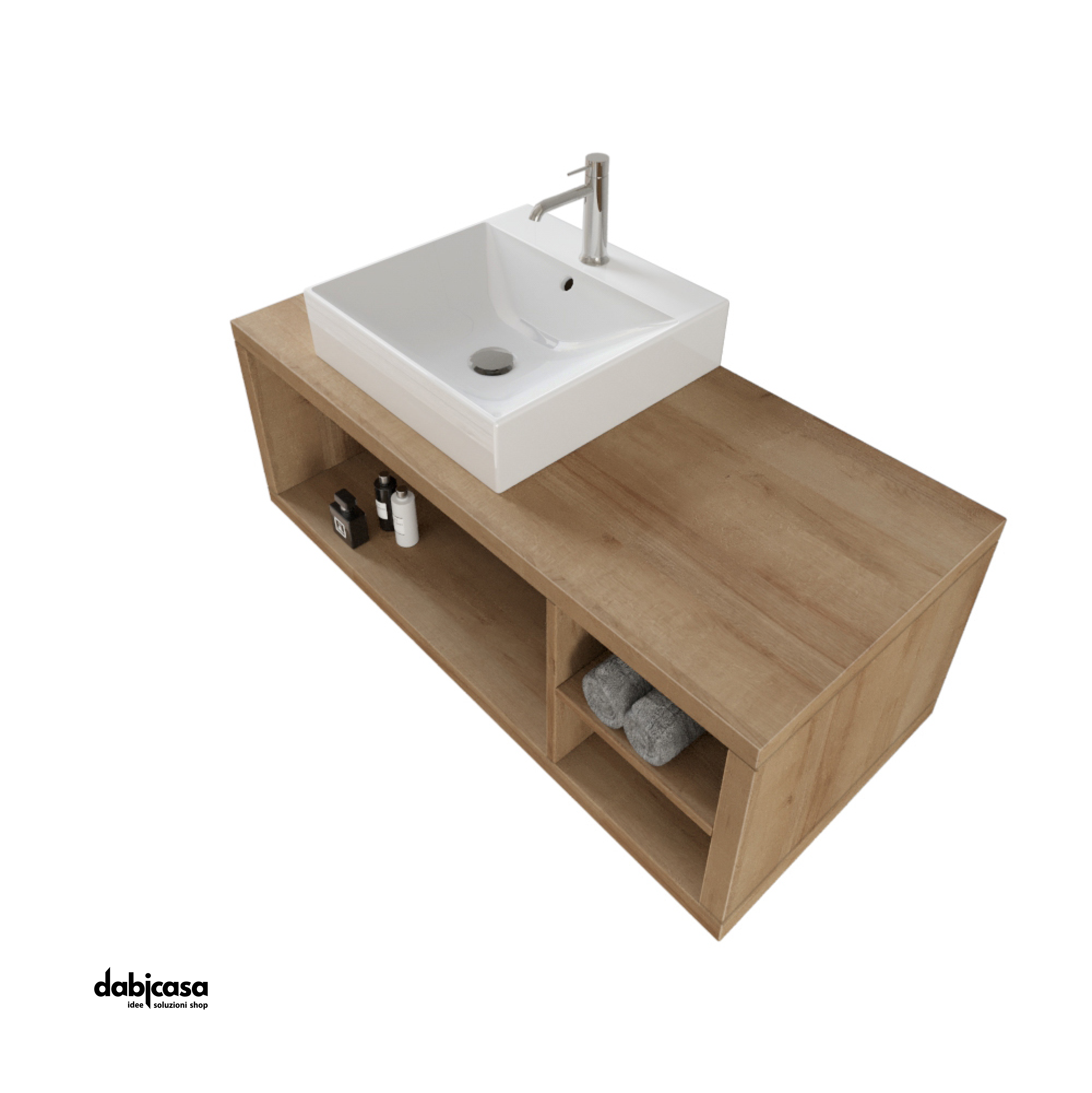 Mobile Bagno Sospeso "Unit Seven" Da 110 Cm Composto Da Tre Vani a Giorno Finitura Rovere Farnia