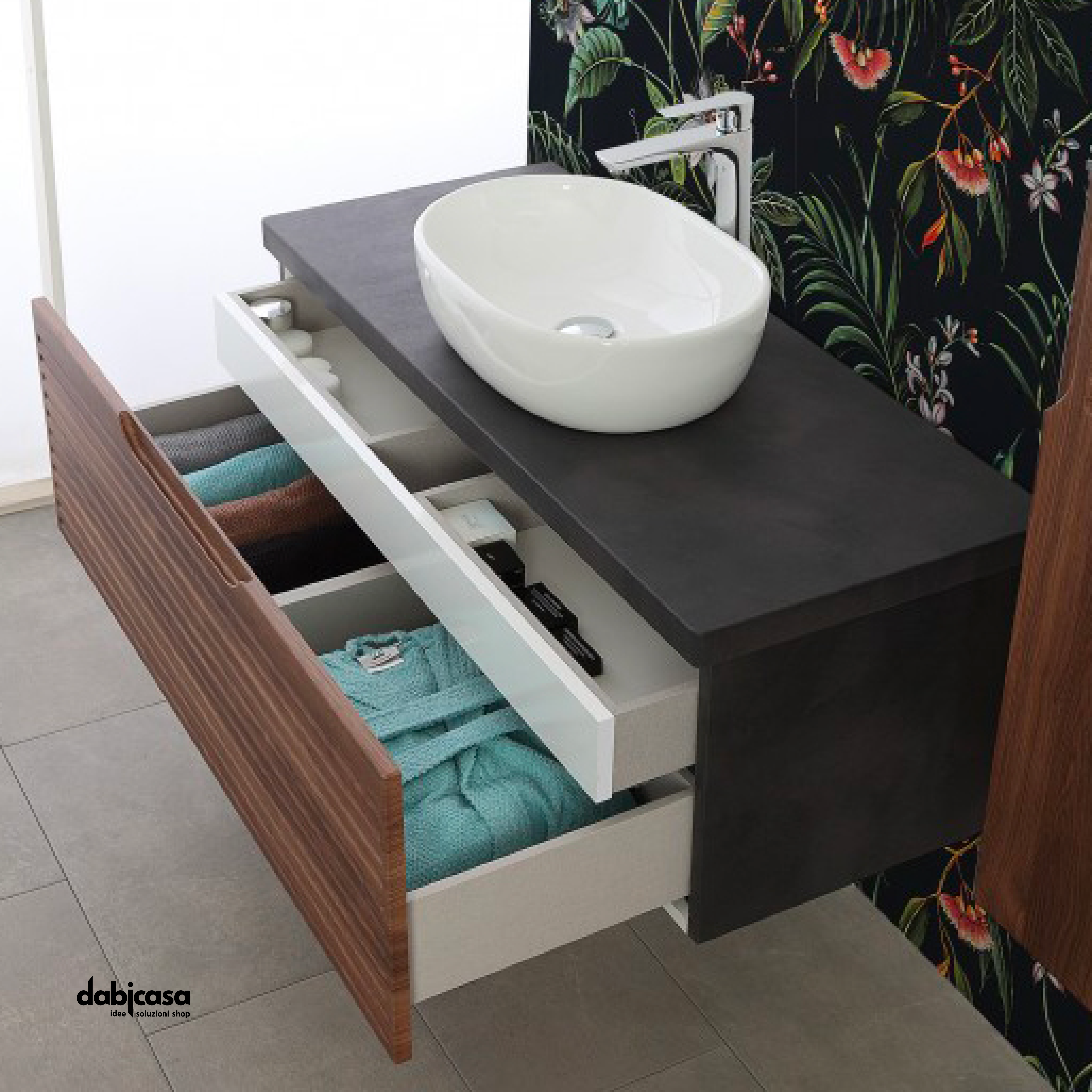 Oasy mobile bagno ad un cassetto 120x50 cm con top e lavabo rettangolare da  appoggio tabacco/bianco Opaco