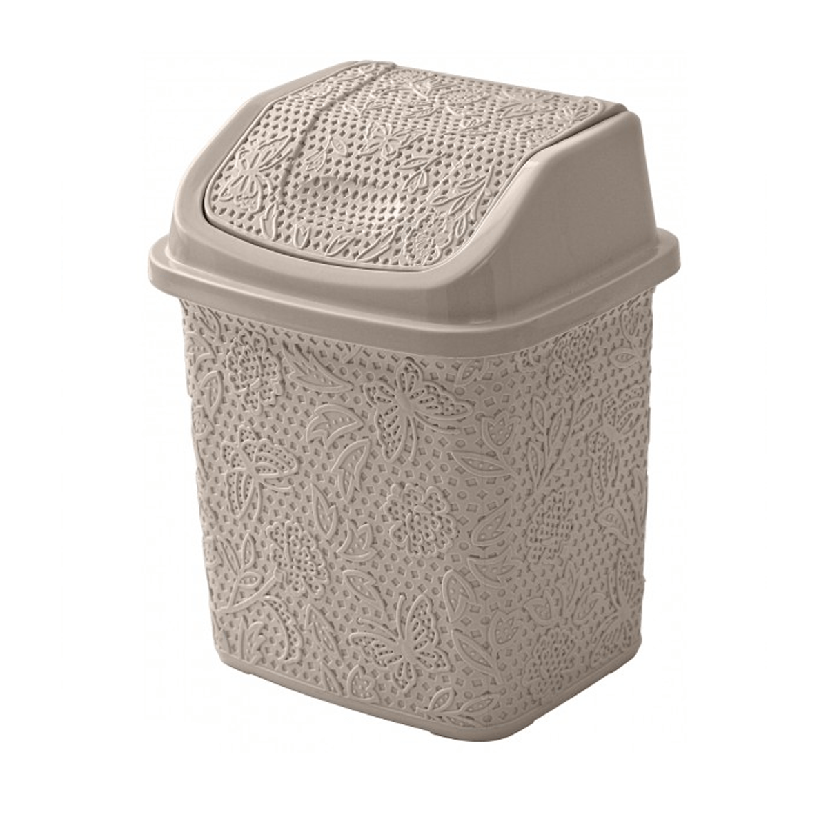 Pattumiera Bagno Con Coperchio Basculante 5,5 Lt Feridras "Flower" Tortora - Dabicasa