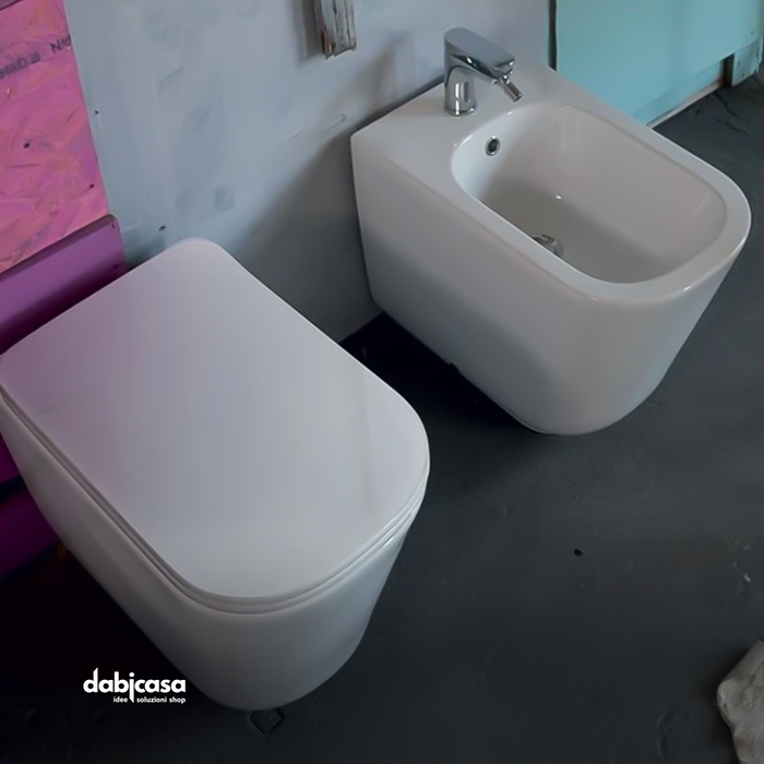 Kerasan "Tribeca" coppia di sanitari terra filo parete bianco lucido freeshipping - Dabicasa